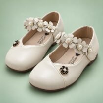 Ballerines beiges à bride fleurie