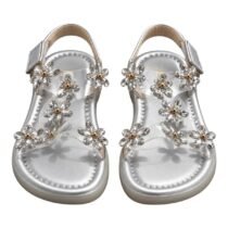 Sandales argentées à fleurs strass